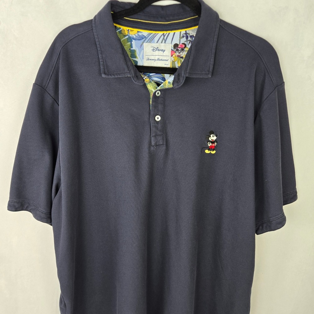 Disney Tommy Bahama Men Mickey Mouse Polo Golf Shirt Navy Blue XXL Tropical Trim
